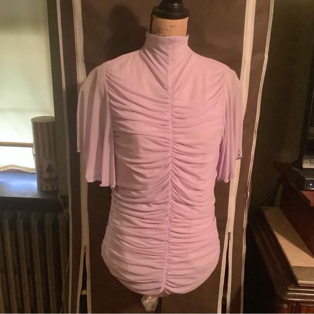 VENUS, chiffon like Lavender top with 360* ruching,  Sz L.